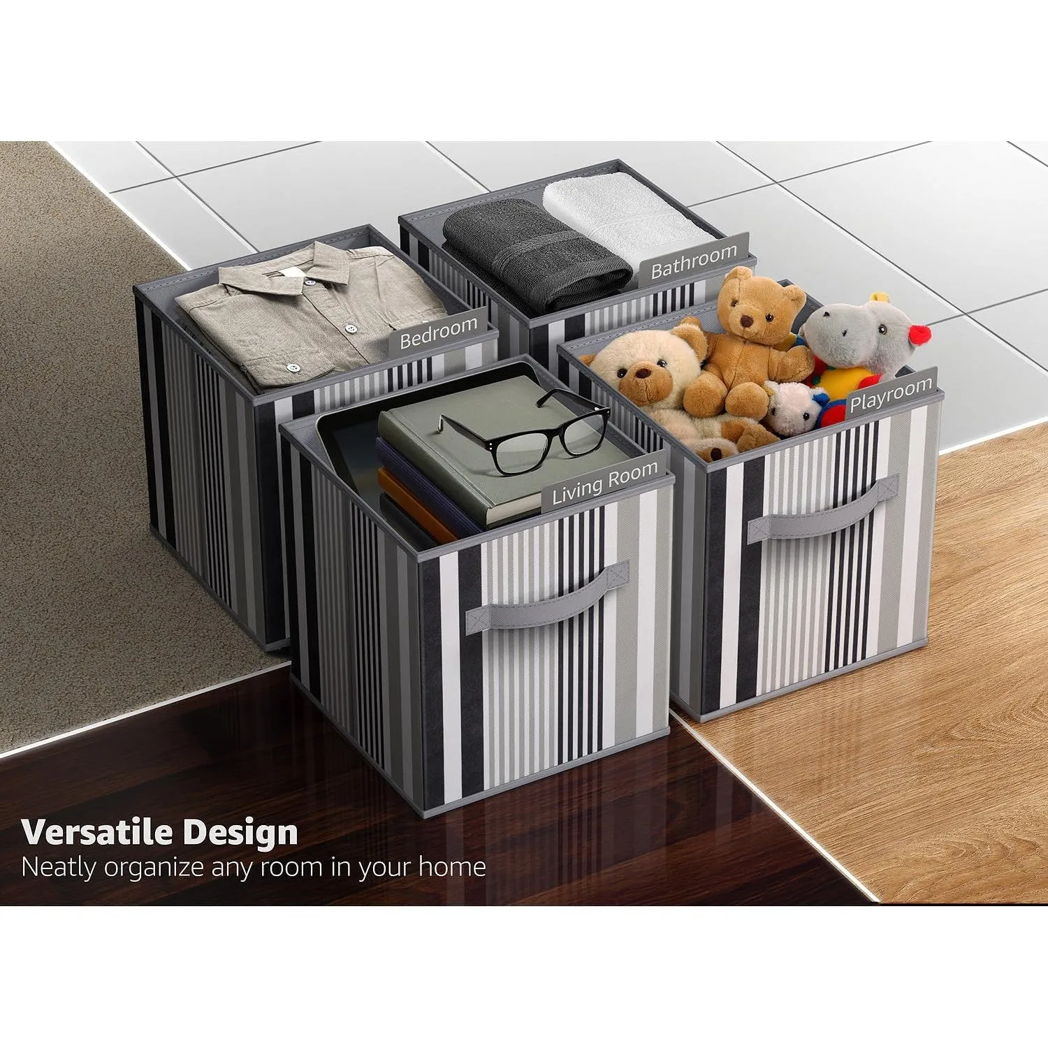 11" Cube Storage Bins (6 Pack Lines Print)