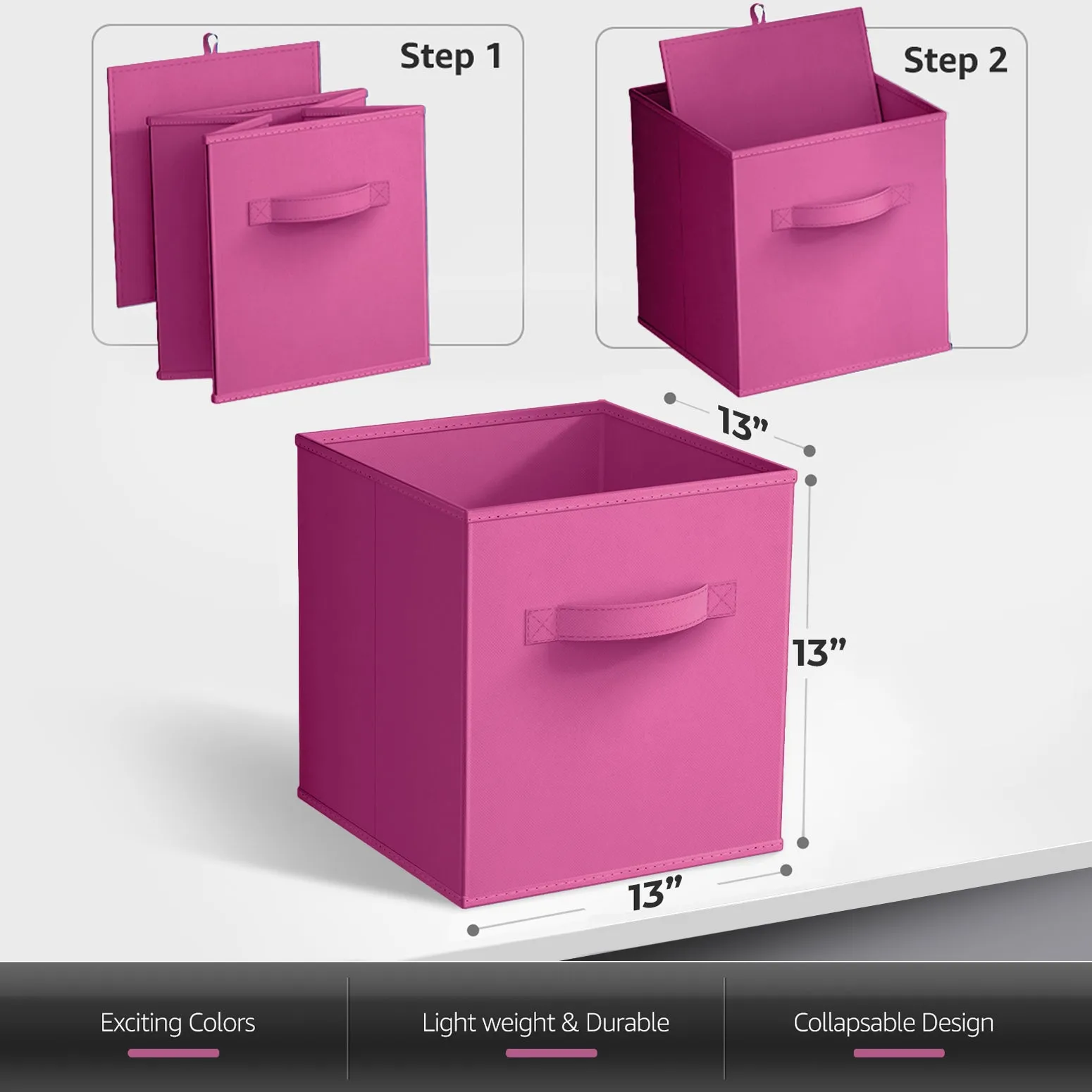 13" Cube Storage Bins (8 Pack, Solid Colors)