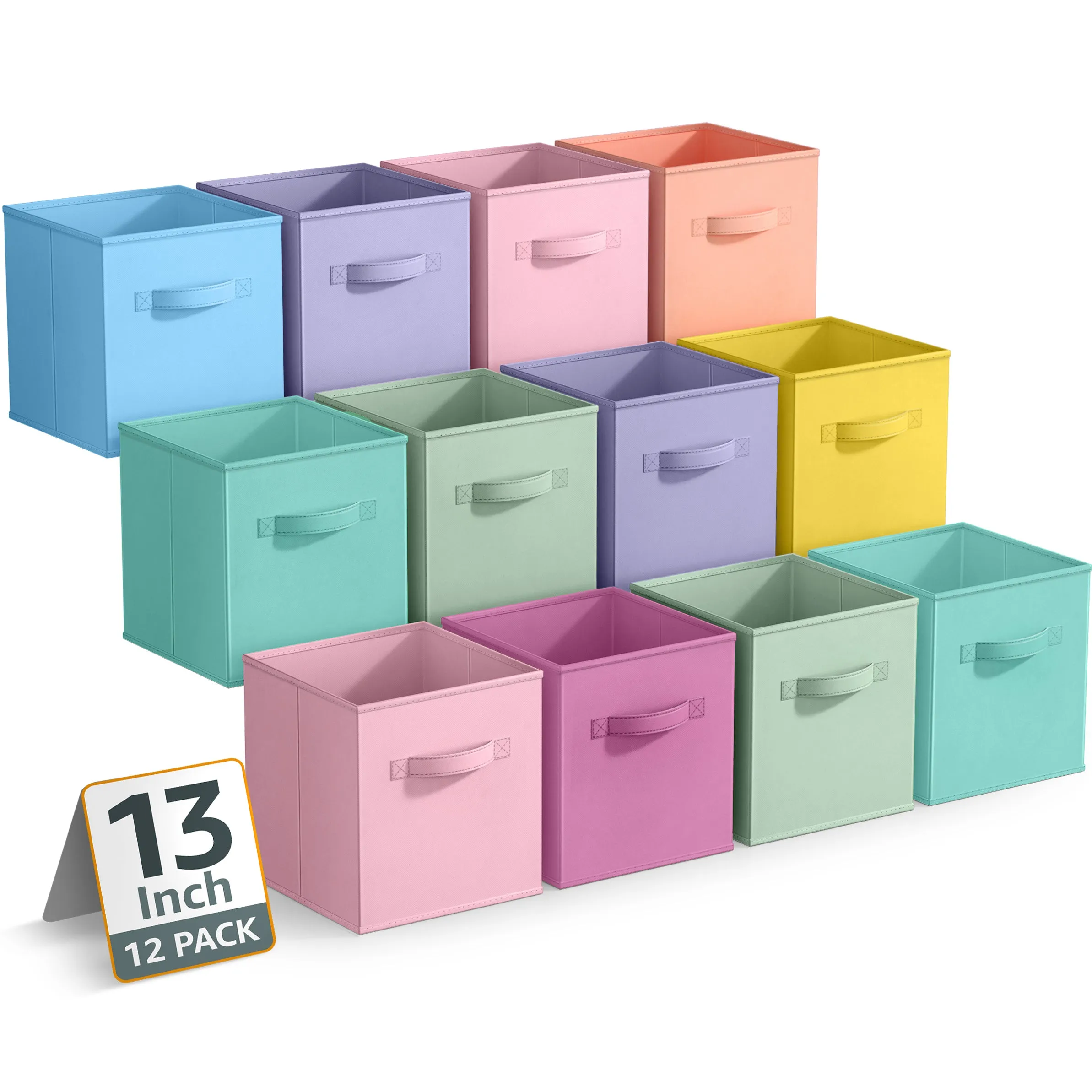 13" Large Cube Storage Bins 12 Pack Multicolored Set