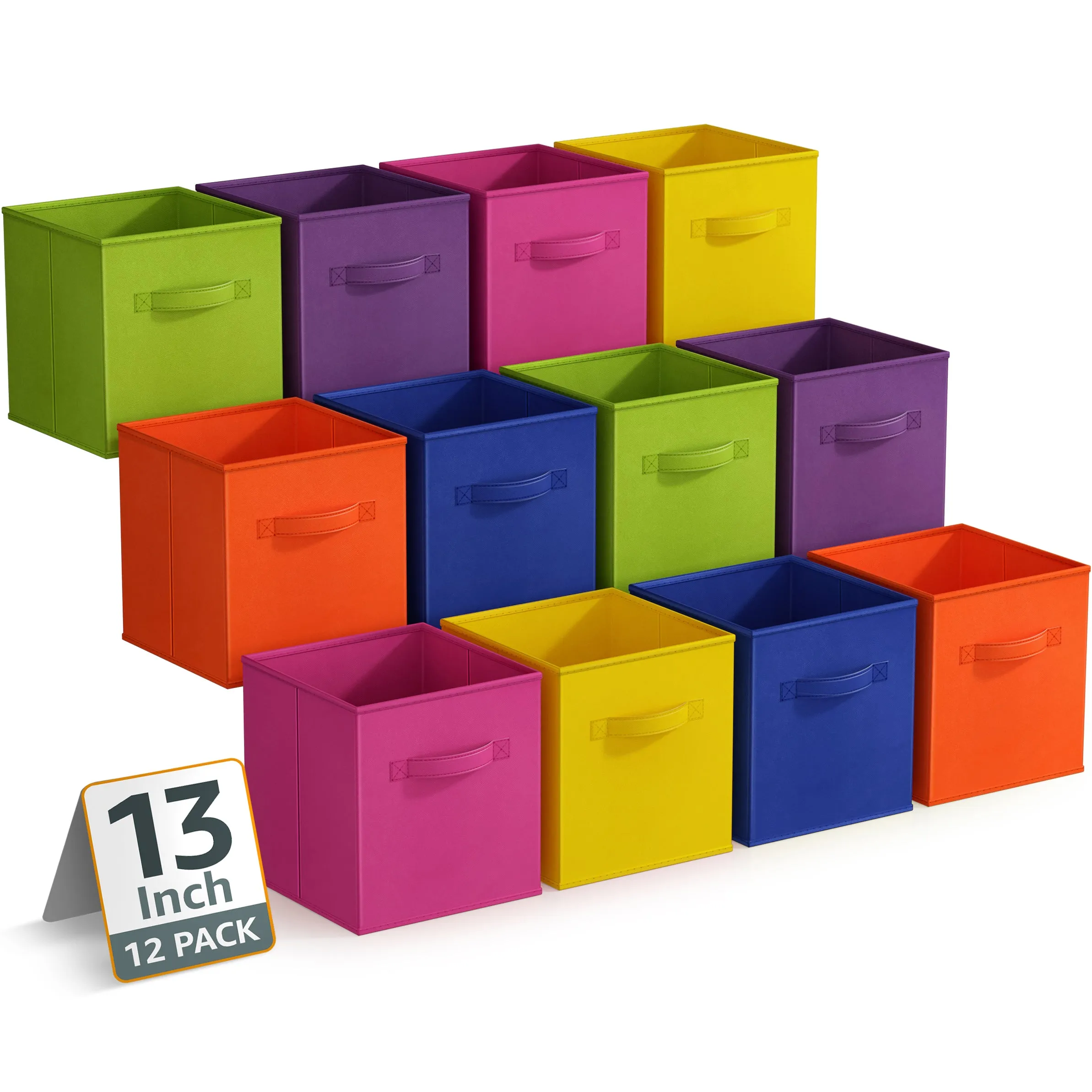 13" Large Cube Storage Bins 12 Pack Multicolored Set