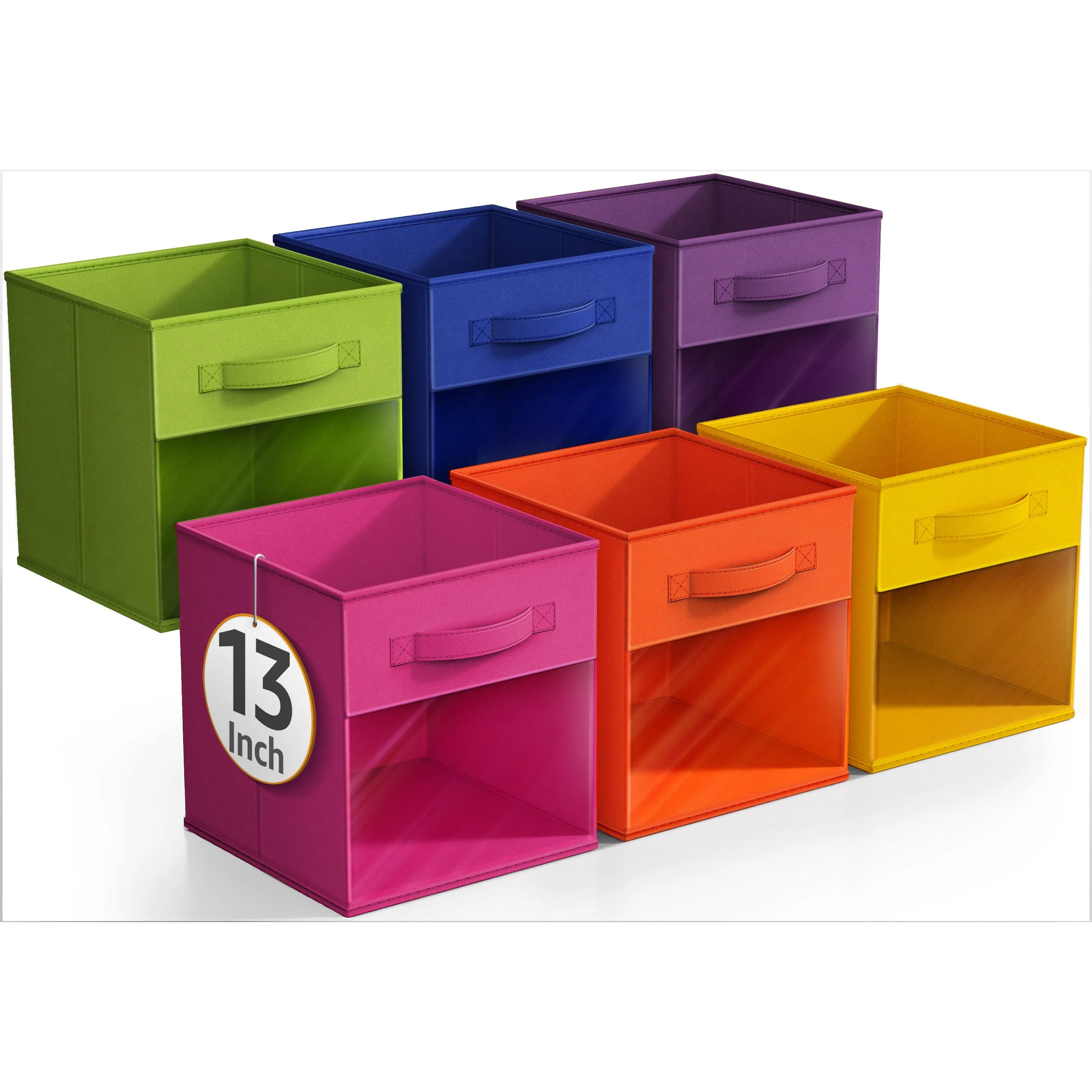 13" Large Cube Storage Bins with Windows (6 Pack Multi)