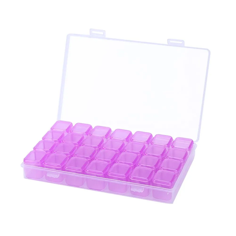 28 Slots Plastic Storage Box Nail Art Rhinestone Jewelry Display Case