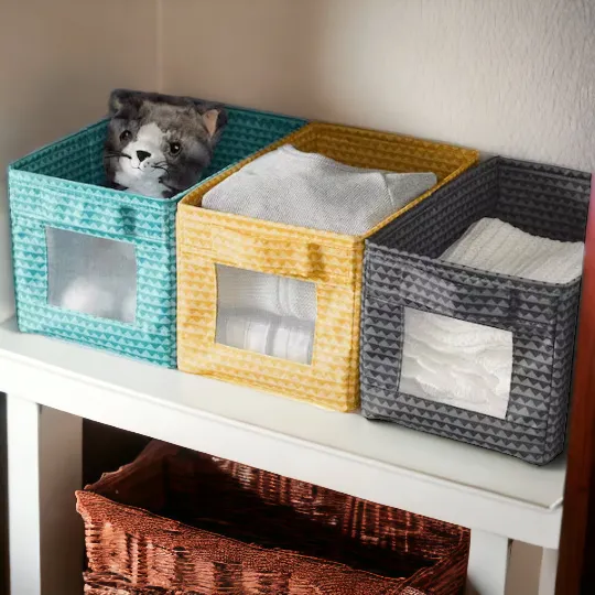 3 Pack Coloured Storage Box With Window