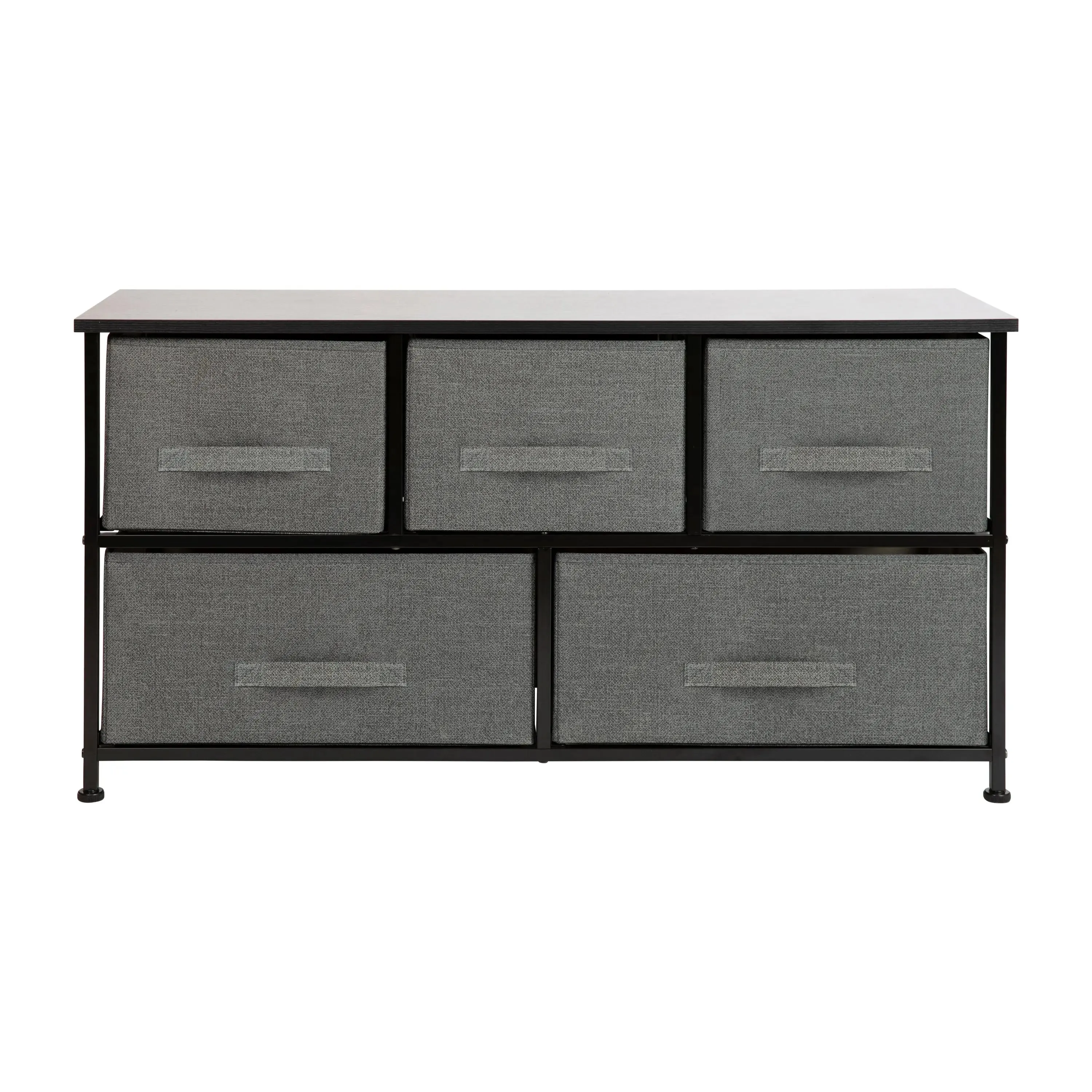 5 Drawer Vertical Storage Dresser w/Dark Grey Easy Pull Fabric Drawers