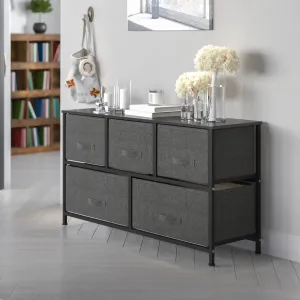 5 Drawer Vertical Storage Dresser w/Dark Grey Easy Pull Fabric Drawers