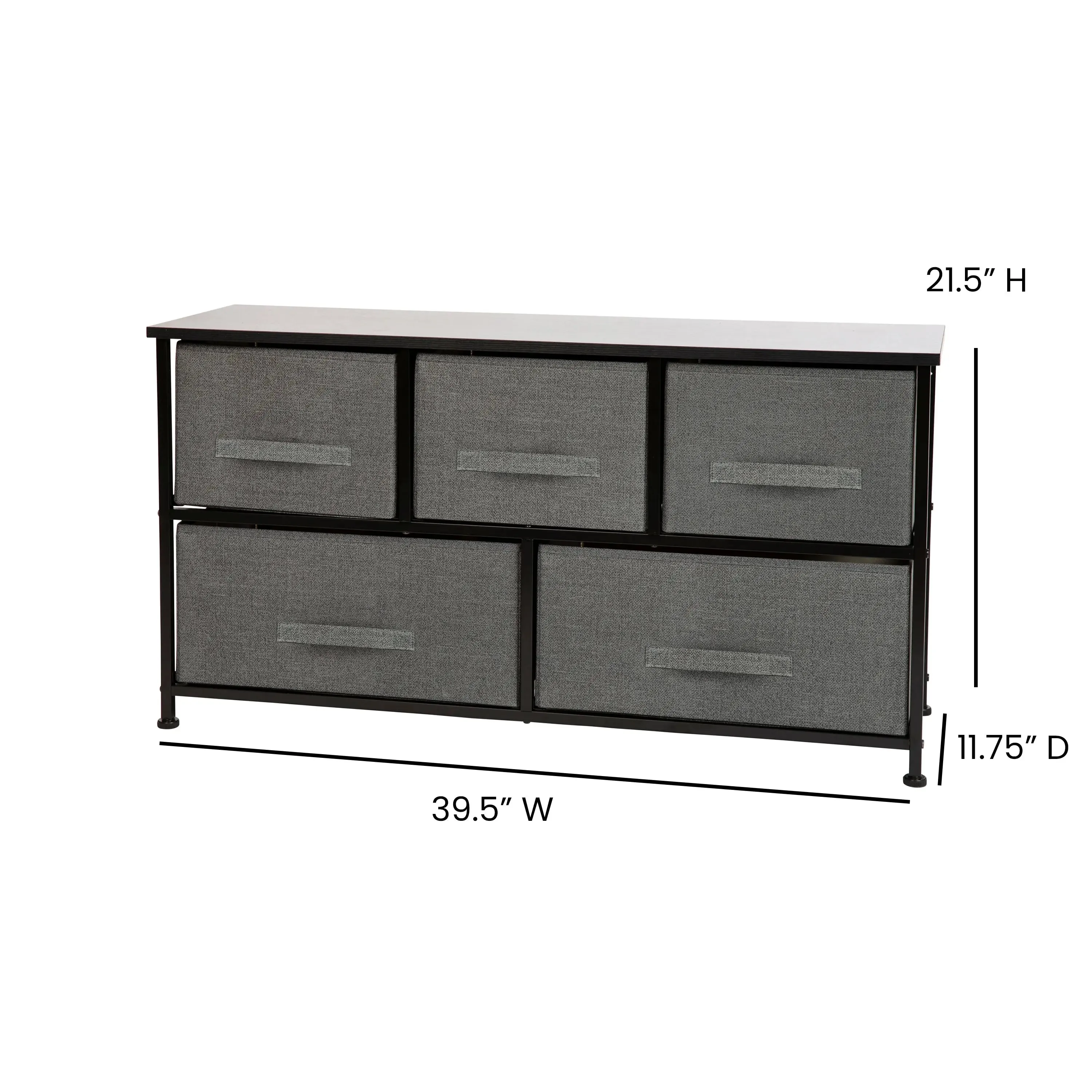 5 Drawer Vertical Storage Dresser w/Dark Grey Easy Pull Fabric Drawers