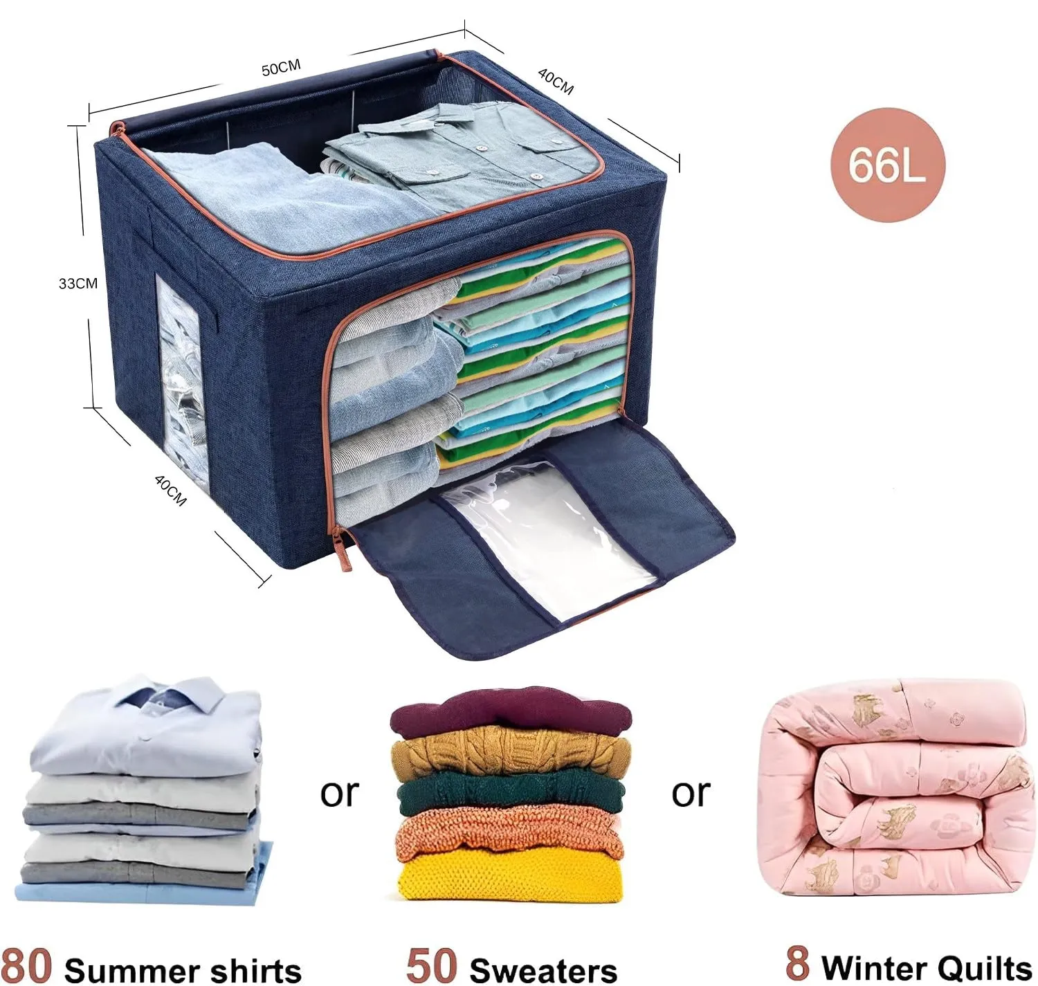 66L Linen Storage Box with Metal Frame Closet Organizer