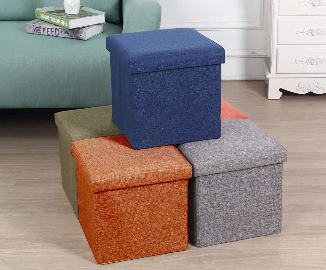 AAGNA Fabric Folding Organizer Storage Ottoman Bench Footrest Stool Coffee Table Cube, Camping Fishing Toys Chest Stool, Quick And Easy Assembly, Multi Colour (30X30X30 Cm)