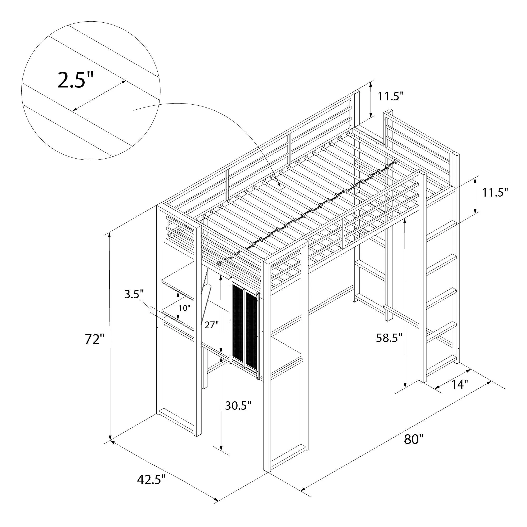 Abode Loft Bed with Desk