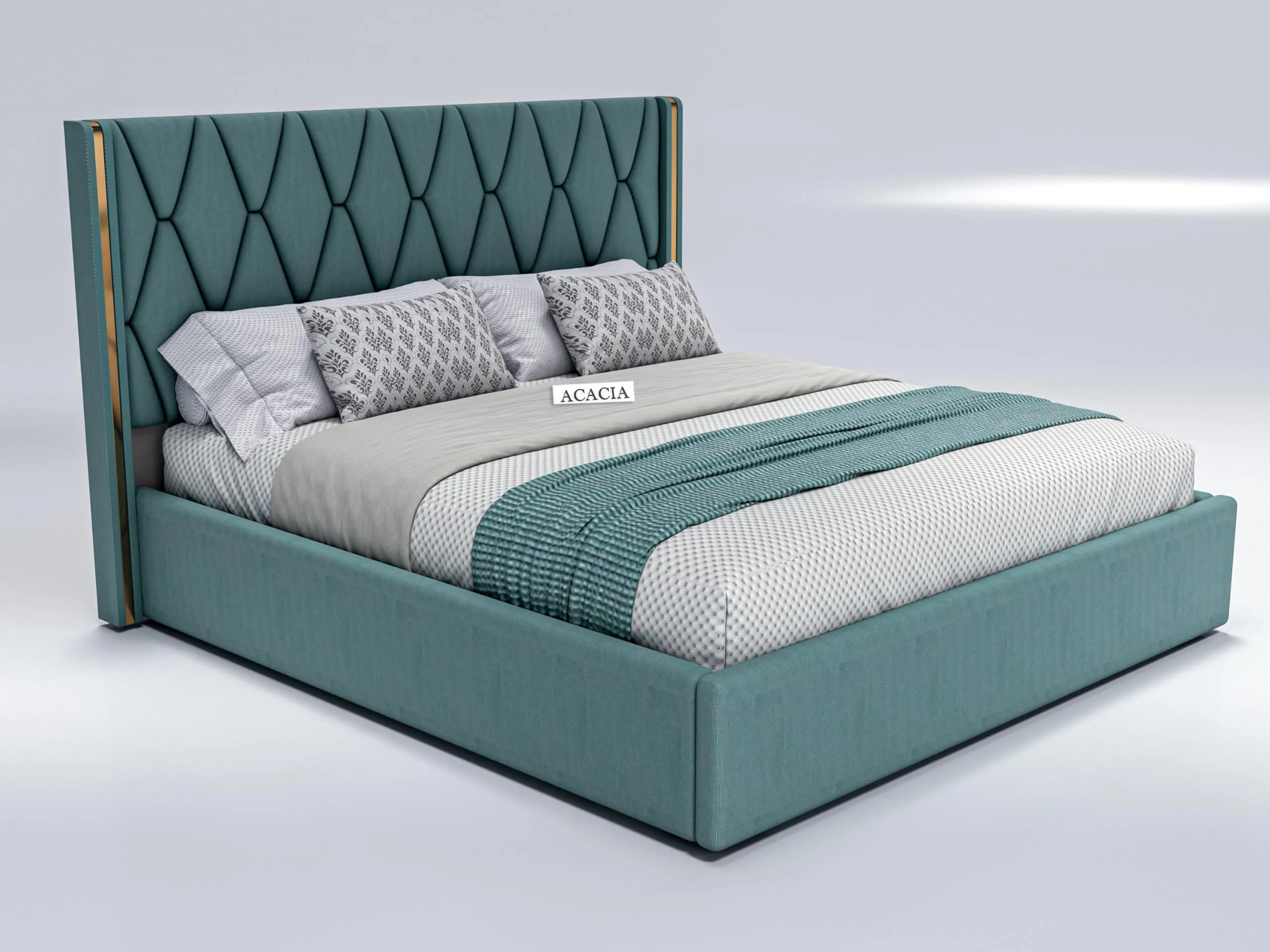 Acacia Modern Upholstered King Size Bed with Box Storage for Bedroom | Wooden Double Bed with Storage | Platform Cot Bed with Upholstery Premium Fabric | 6.5 x 6 Ft | Sheesham Solid Wood (Greendust)