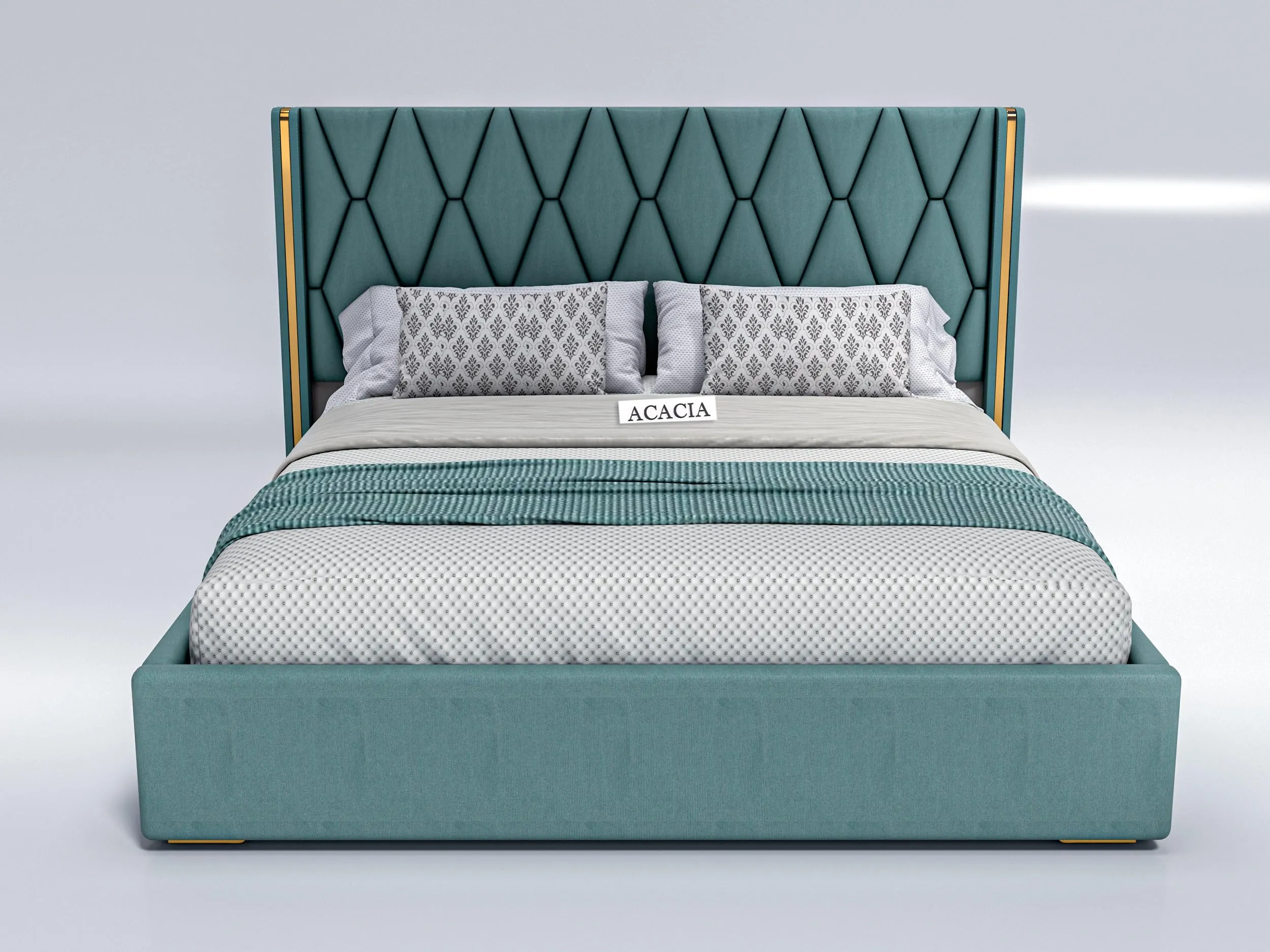 Acacia Modern Upholstered King Size Bed with Box Storage for Bedroom | Wooden Double Bed with Storage | Platform Cot Bed with Upholstery Premium Fabric | 6.5 x 6 Ft | Sheesham Solid Wood (Greendust)