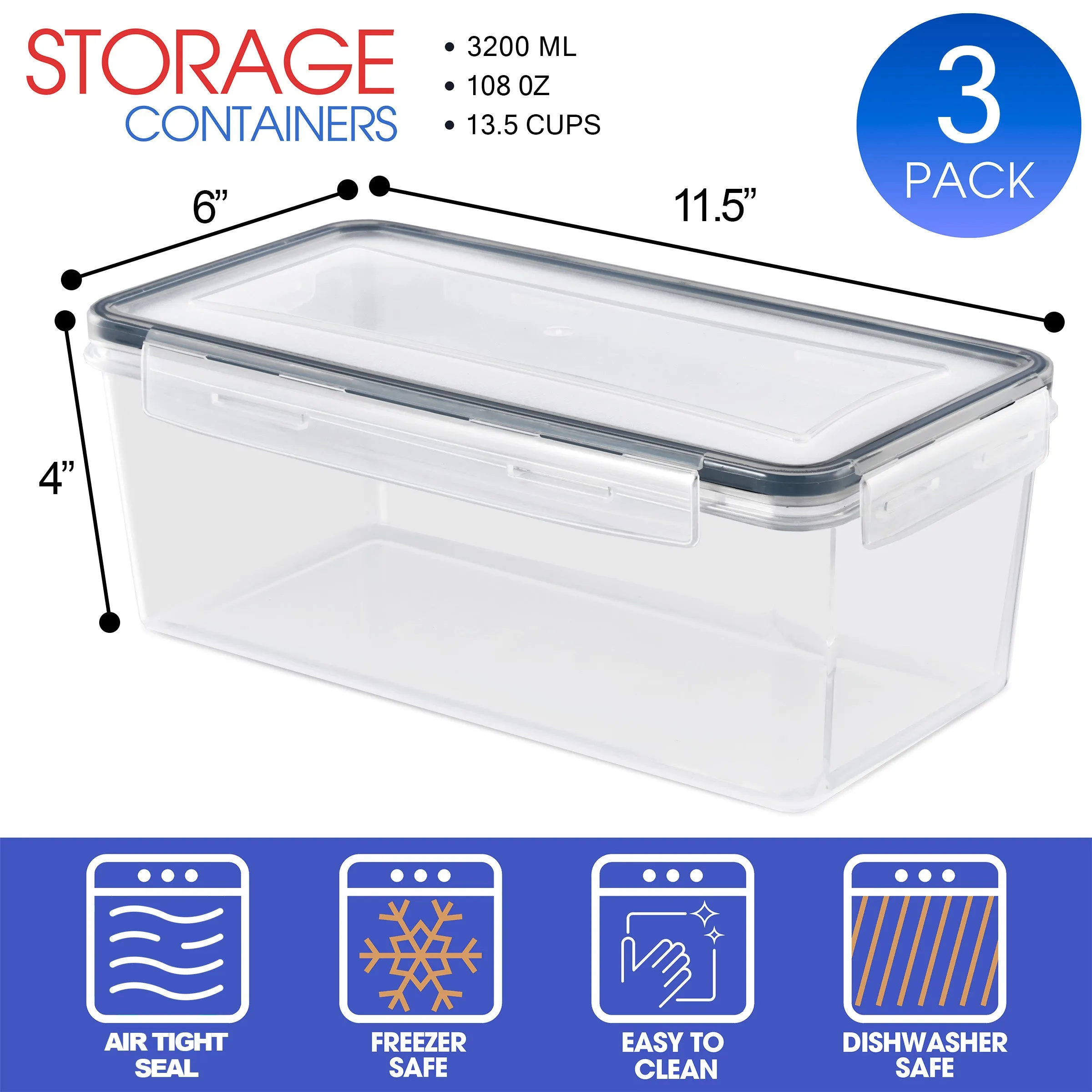 Airtight Food Storage Containers with Lids (3 Pack)