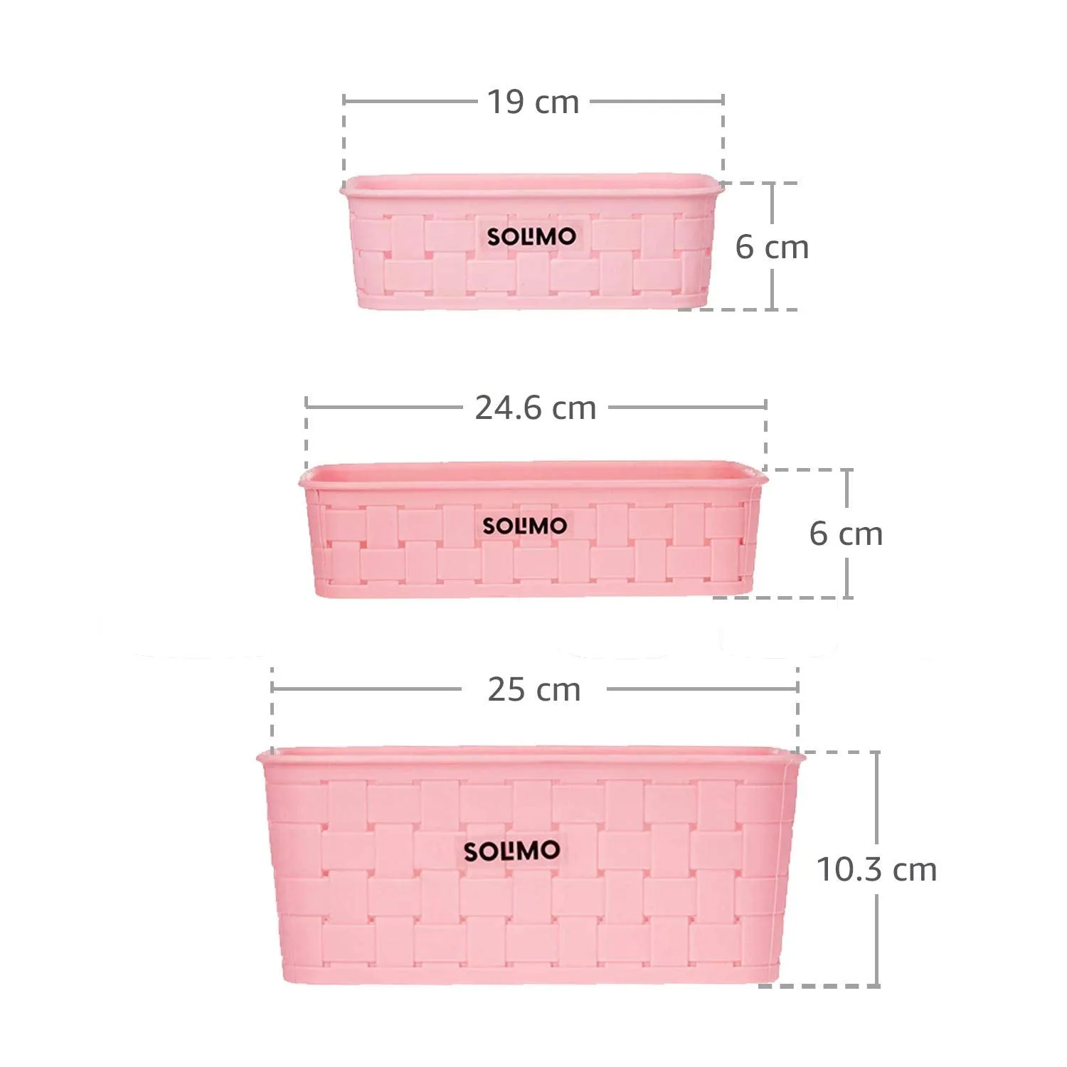 Amazon Brand - Solimo Fruit Plastic Basket Set (3 pieces, Pink)