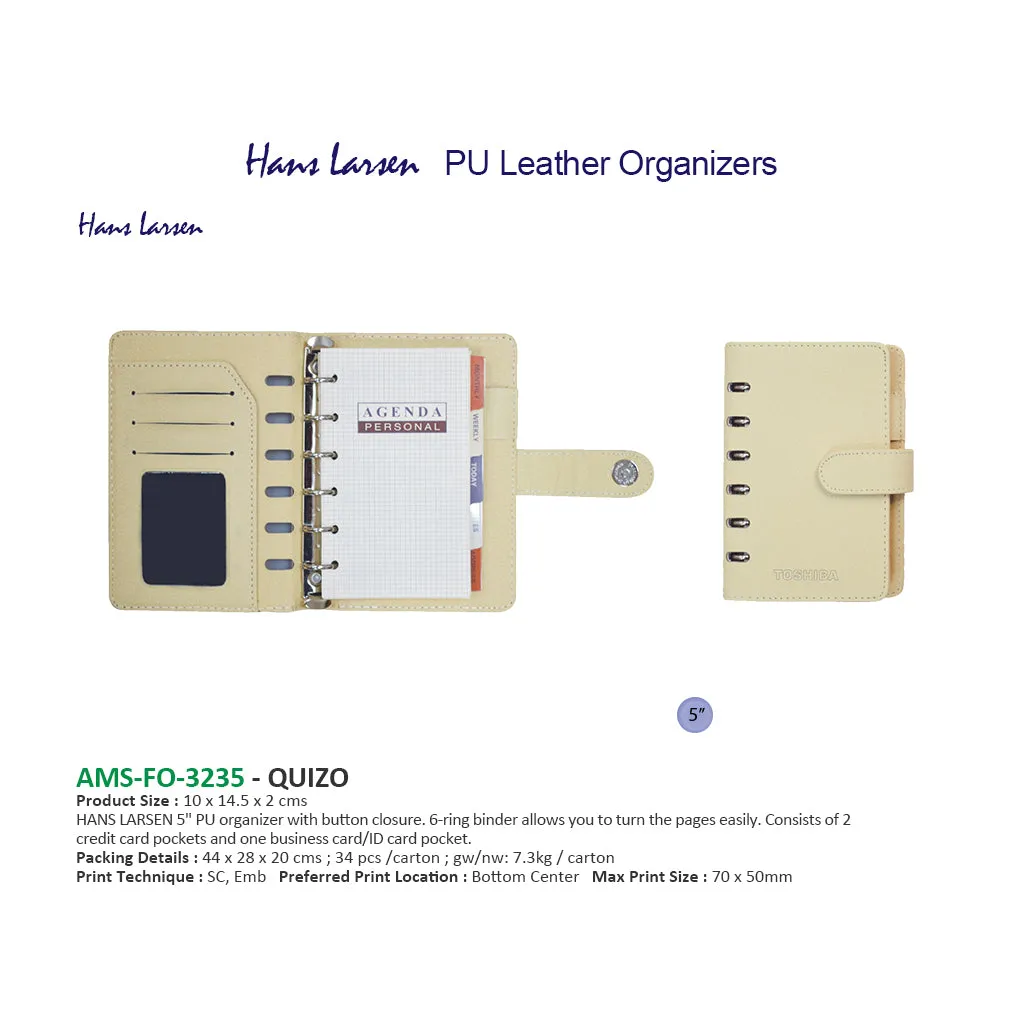 AMS- FO 3235 Quizo - 5" Organizer - Hans Larsen PU Leather Organizers