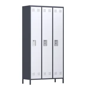 AOBABO 3 Door Steel Storage Cabinet Metal Locker for Office or Bedroom, Gray