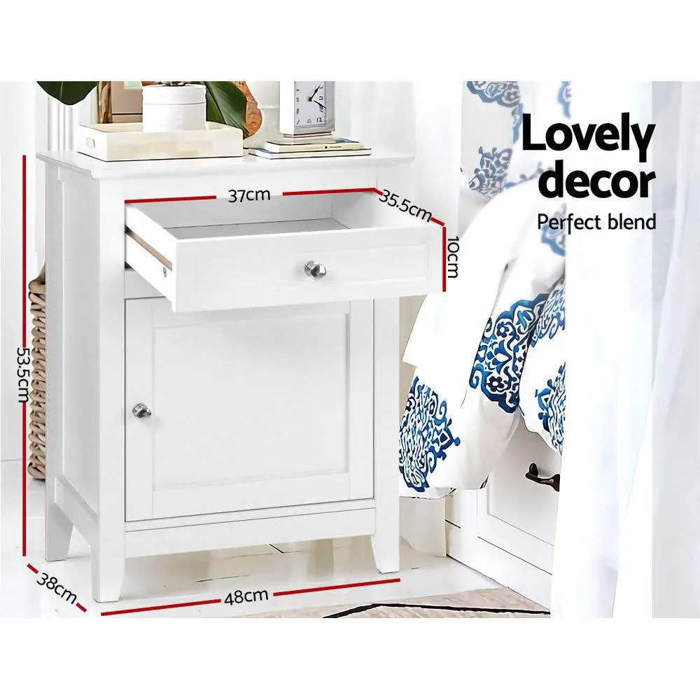 Bedside Tables Big Storage Drawers Cabinet Nightstand Lamp Chest White