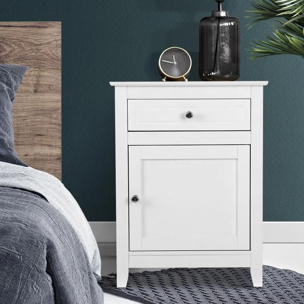 Bedside Tables Big Storage Drawers Cabinet Nightstand Lamp Chest White