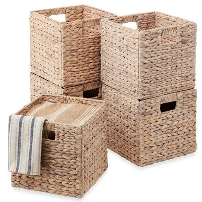 Best Choice Products 13x13in Hyacinth Storage Baskets, Set of 5 Multipurpose Collapsible Organizers - White