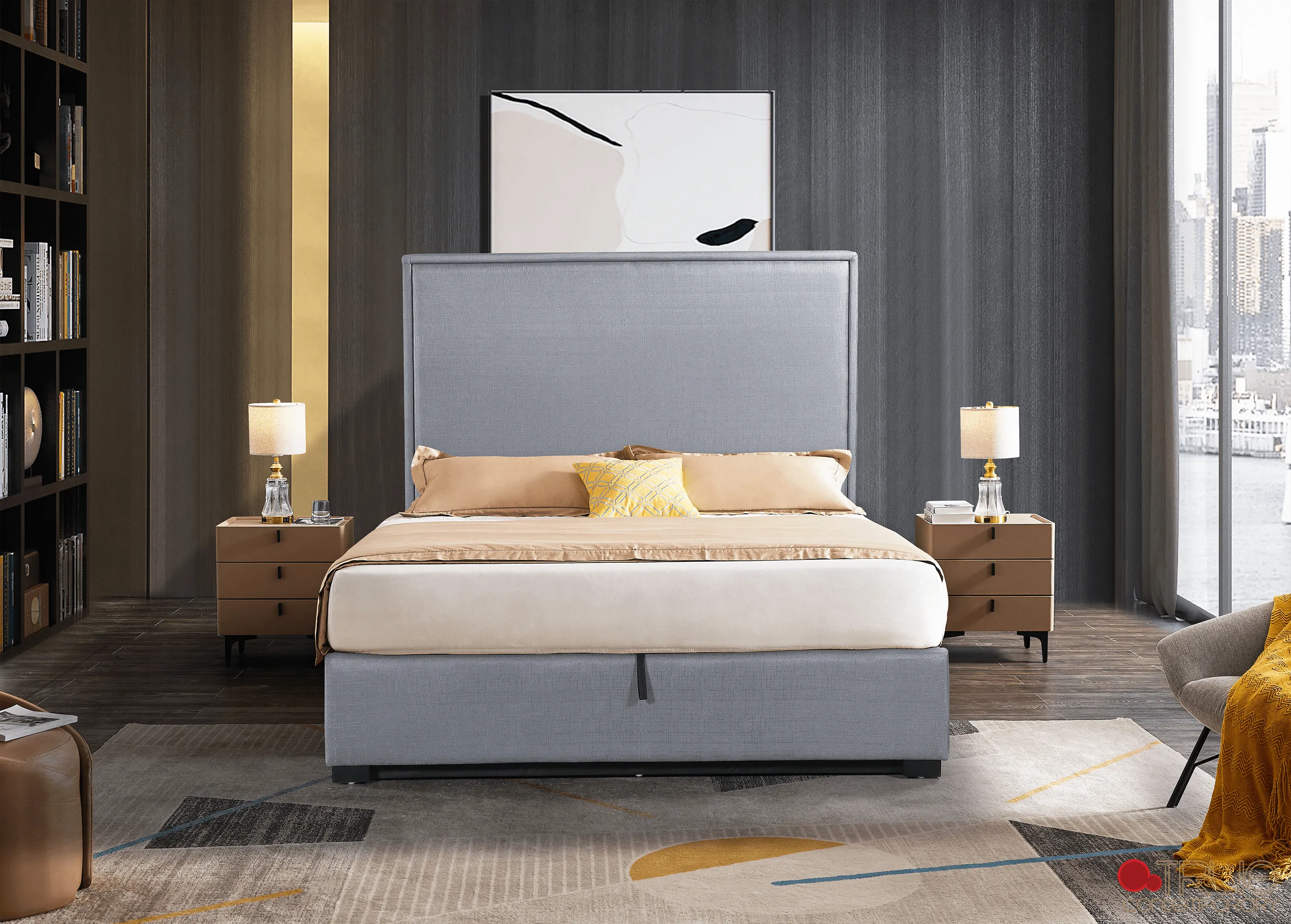 Byron Hydraulic Lift Up Storage Platform Bed in Grey Linen - Available in 2 Sizes