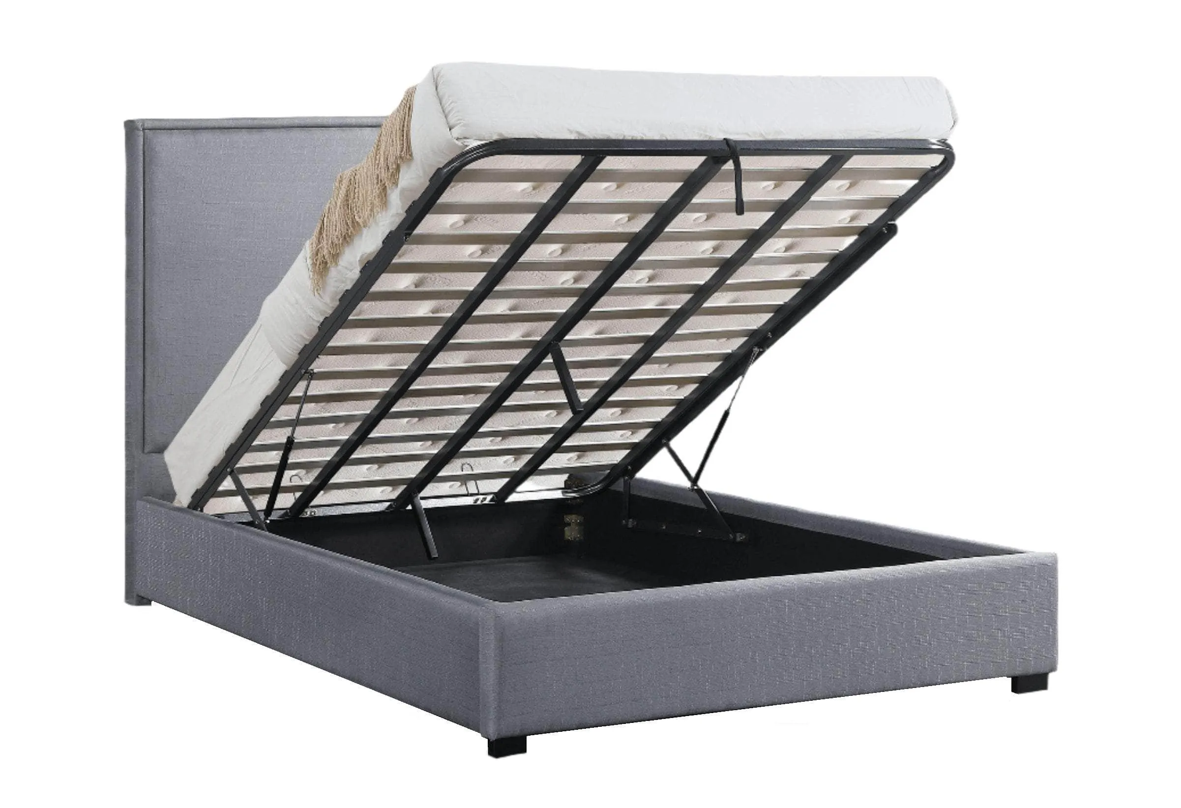 Byron Hydraulic Lift Up Storage Platform Bed in Grey Linen - Available in 2 Sizes