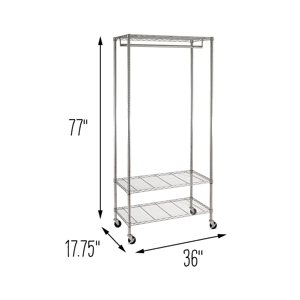 Chrome 3-Shelf Deluxe Rolling Clothes Rack