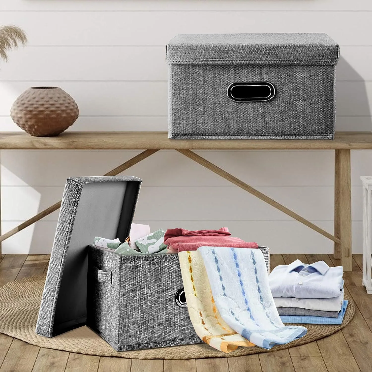 Collapsible Storage Bins with Lids and Handles-L