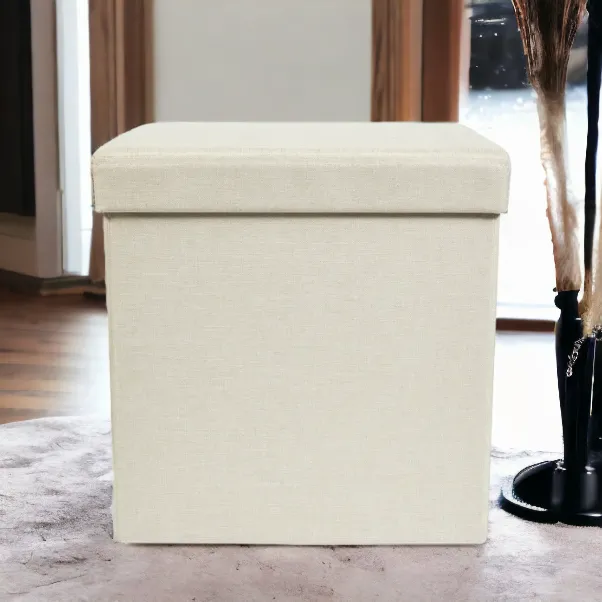 Cream Foldable Storage Box With Lid