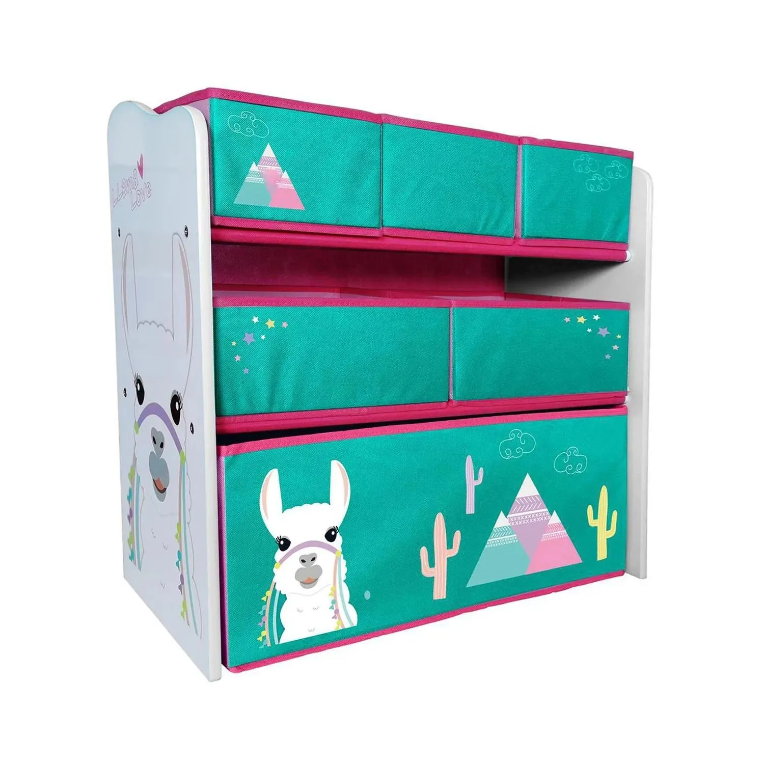 Danawares Llama Toy Organizer/Bookshelf with 6 Fabric Bins