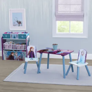 Disney Frozen II 4-Piece Playroom Solution  – Set Includes Table and 2 Chairs and 6-Bin Toy Organizer