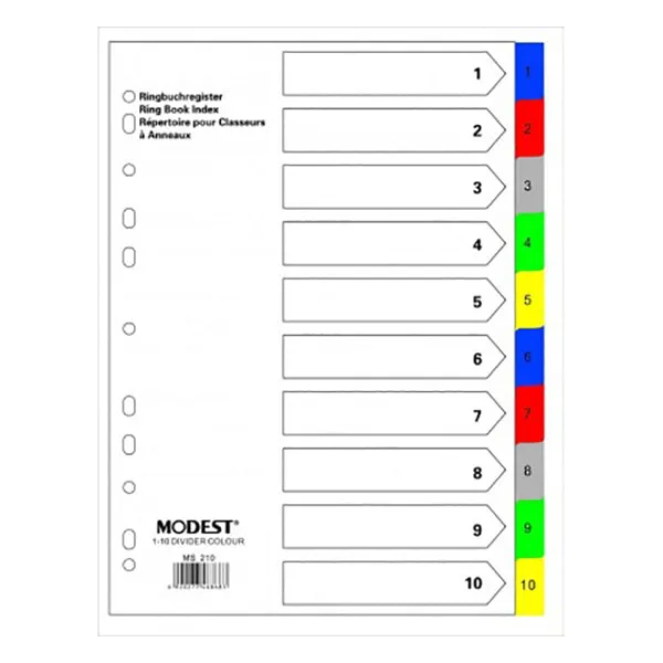 Divider (1-10) Color With Number PVC Plastic A4