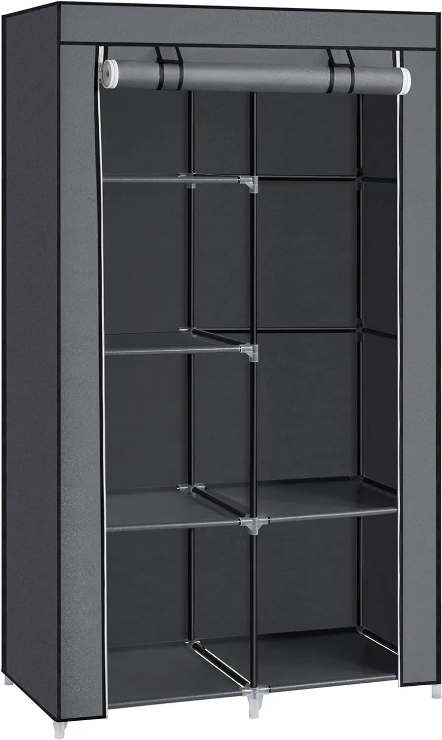 Dustproof Portable Fabric Closet with 6 Shelves & Rail Grey SONGMICS