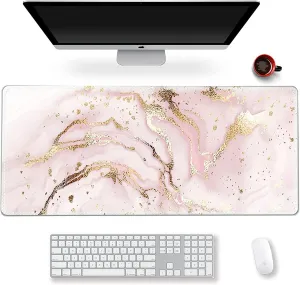 Extended Gaming Mouse Pad XXL  Large Keyboard Mat Long Mousepad Desk Decor Writing Pad Non Slip Rubber Base Stitched Edges for Work, Game, Office, Home, 35.1" X 15.7", Pink Marble