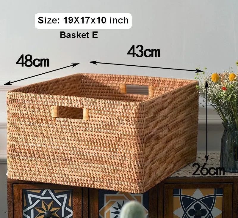 Extra Large Rectangular Storage Basket, Large Storage Baskets for Clothes, Woven Rattan Storage Basket for Shelves, Storage Baskets for Kitchen