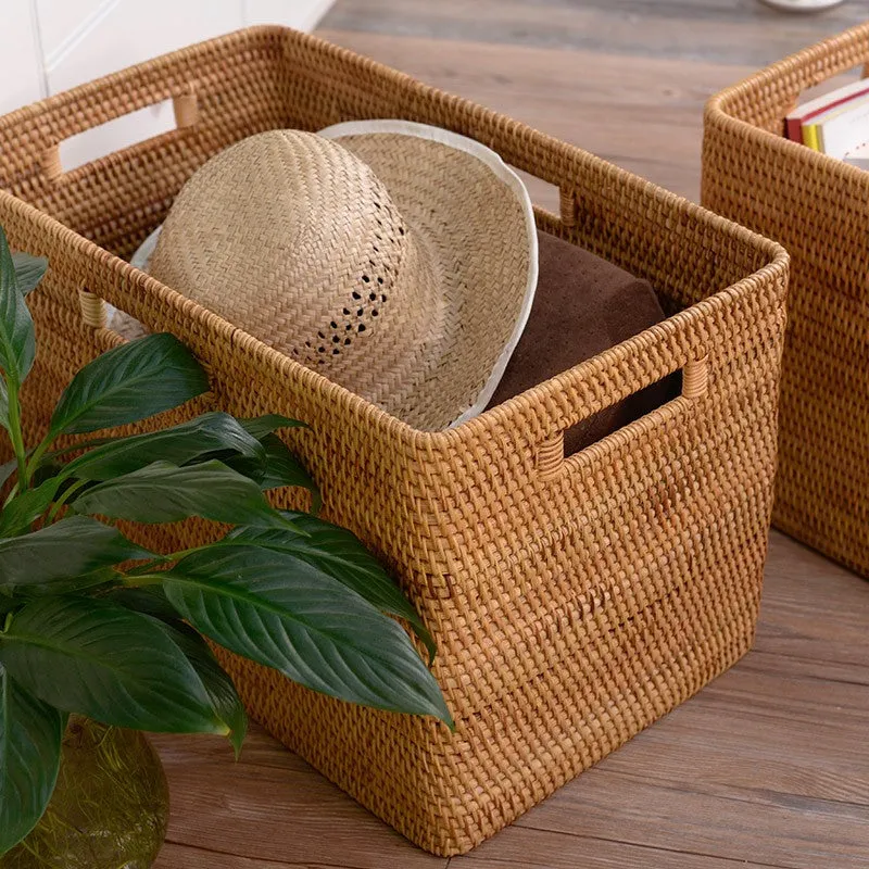 Extra Large Rectangular Storage Basket, Large Storage Baskets for Clothes, Woven Rattan Storage Basket for Shelves, Storage Baskets for Kitchen