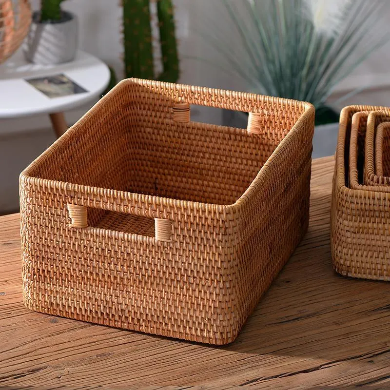 Extra Large Rectangular Storage Basket, Large Storage Baskets for Clothes, Woven Rattan Storage Basket for Shelves, Storage Baskets for Kitchen