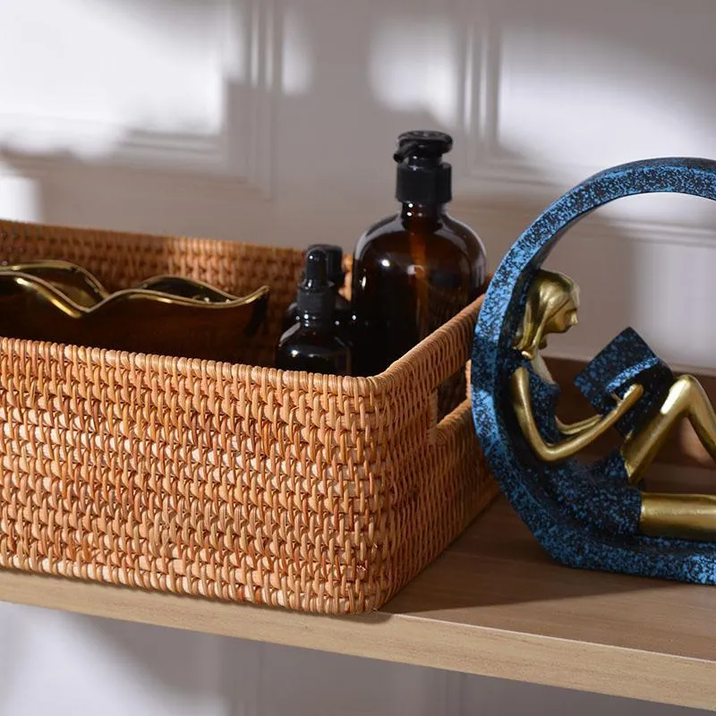 Extra Large Rectangular Storage Basket, Large Storage Baskets for Clothes, Woven Rattan Storage Basket for Shelves, Storage Baskets for Kitchen