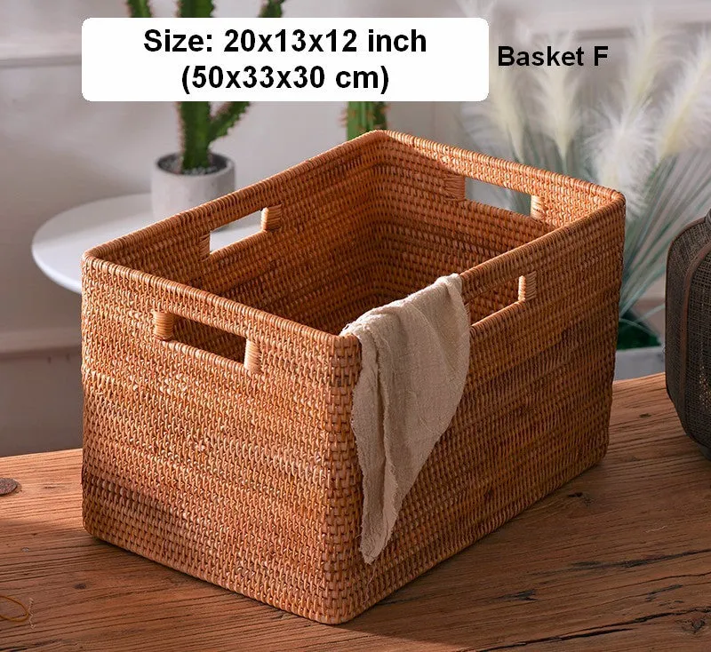 Extra Large Rectangular Storage Basket, Large Storage Baskets for Clothes, Woven Rattan Storage Basket for Shelves, Storage Baskets for Kitchen