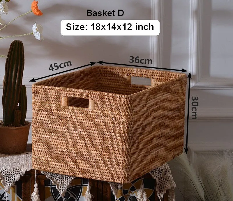 Extra Large Rectangular Storage Basket, Large Storage Baskets for Clothes, Woven Rattan Storage Basket for Shelves, Storage Baskets for Kitchen