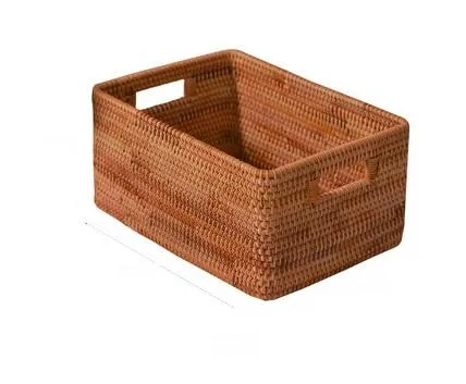 Extra Large Rectangular Storage Basket, Large Storage Baskets for Clothes, Woven Rattan Storage Basket for Shelves, Storage Baskets for Kitchen