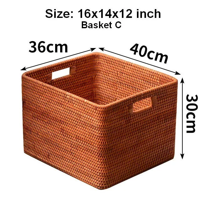 Extra Large Rectangular Storage Basket, Large Storage Baskets for Clothes, Woven Rattan Storage Basket for Shelves, Storage Baskets for Kitchen