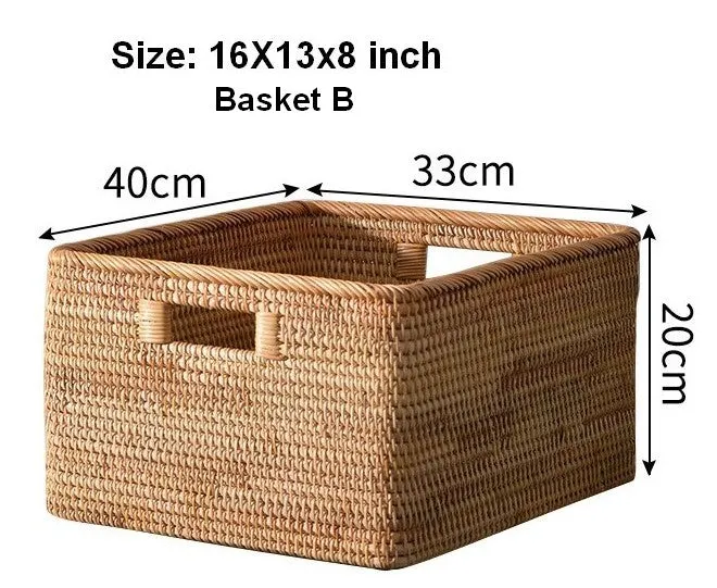 Extra Large Rectangular Storage Basket, Large Storage Baskets for Clothes, Woven Rattan Storage Basket for Shelves, Storage Baskets for Kitchen