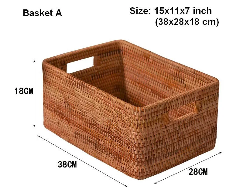 Extra Large Rectangular Storage Basket, Large Storage Baskets for Clothes, Woven Rattan Storage Basket for Shelves, Storage Baskets for Kitchen