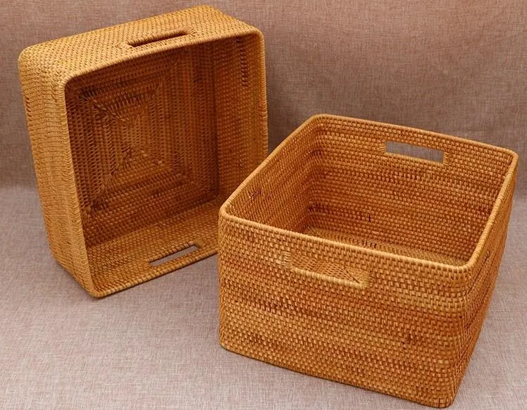 Extra Large Storage Baskets for Living Room, Storage Baskets for Clothes, Rectangular Storage Basket for Shelves, Woven Rattan Storage Basket for Kitchen