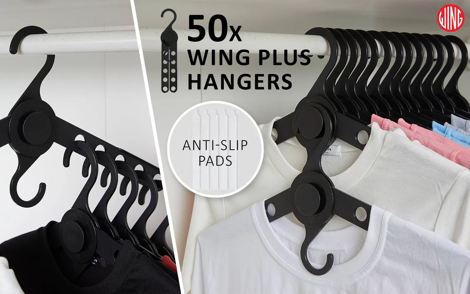 Foldable 10-Hole Anti-Slip Clothes Hanger 50X Set - WING