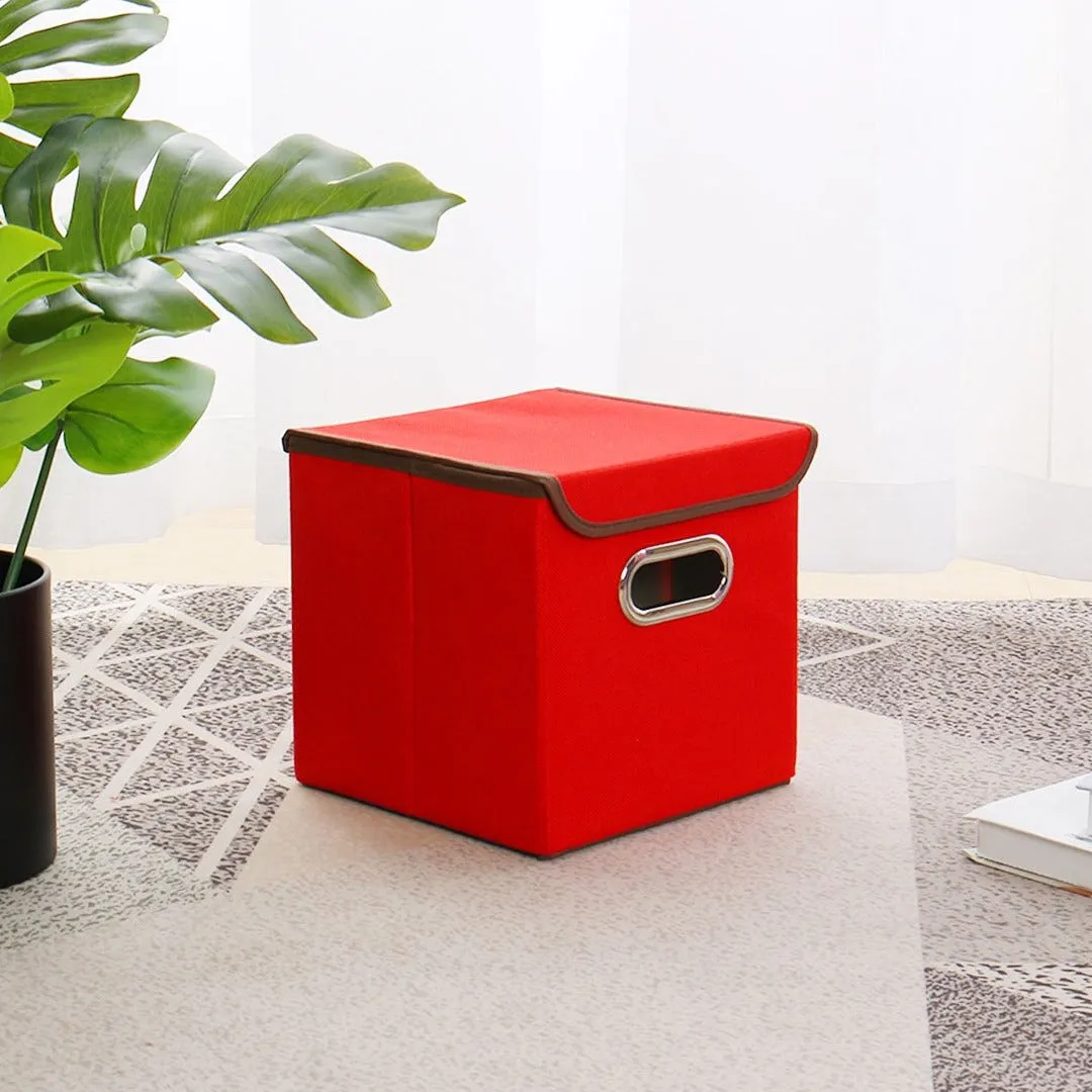 Foldable Storage Cube Boxes With Lid ( Random Colour ) By AK - 1 PC