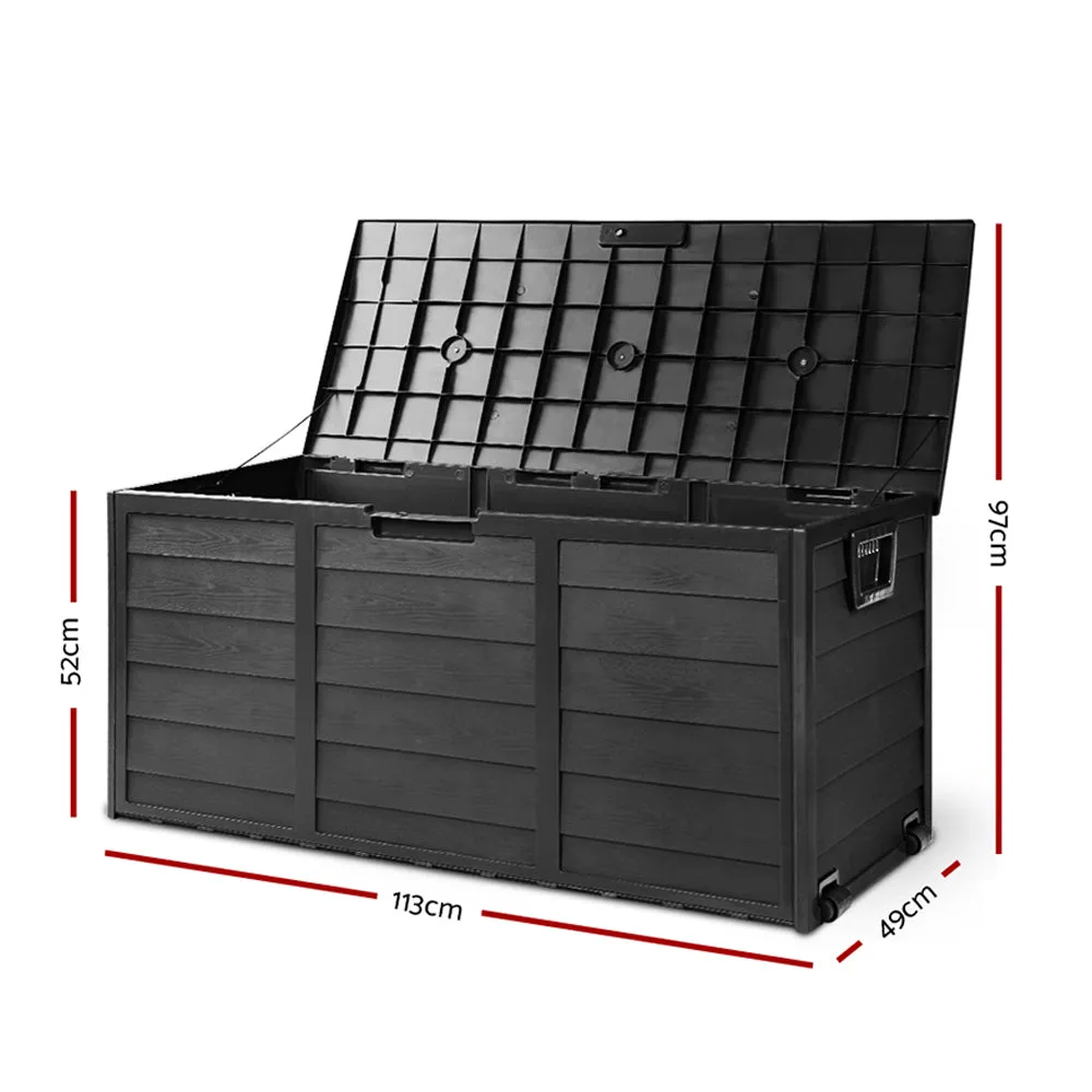 Gardeon Outdoor Storage Box 290L Lockable Organiser Garden Deck Shed All Black