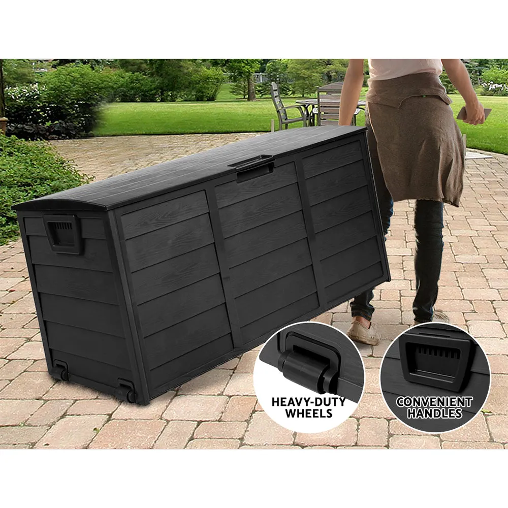 Gardeon Outdoor Storage Box 290L Lockable Organiser Garden Deck Shed All Black