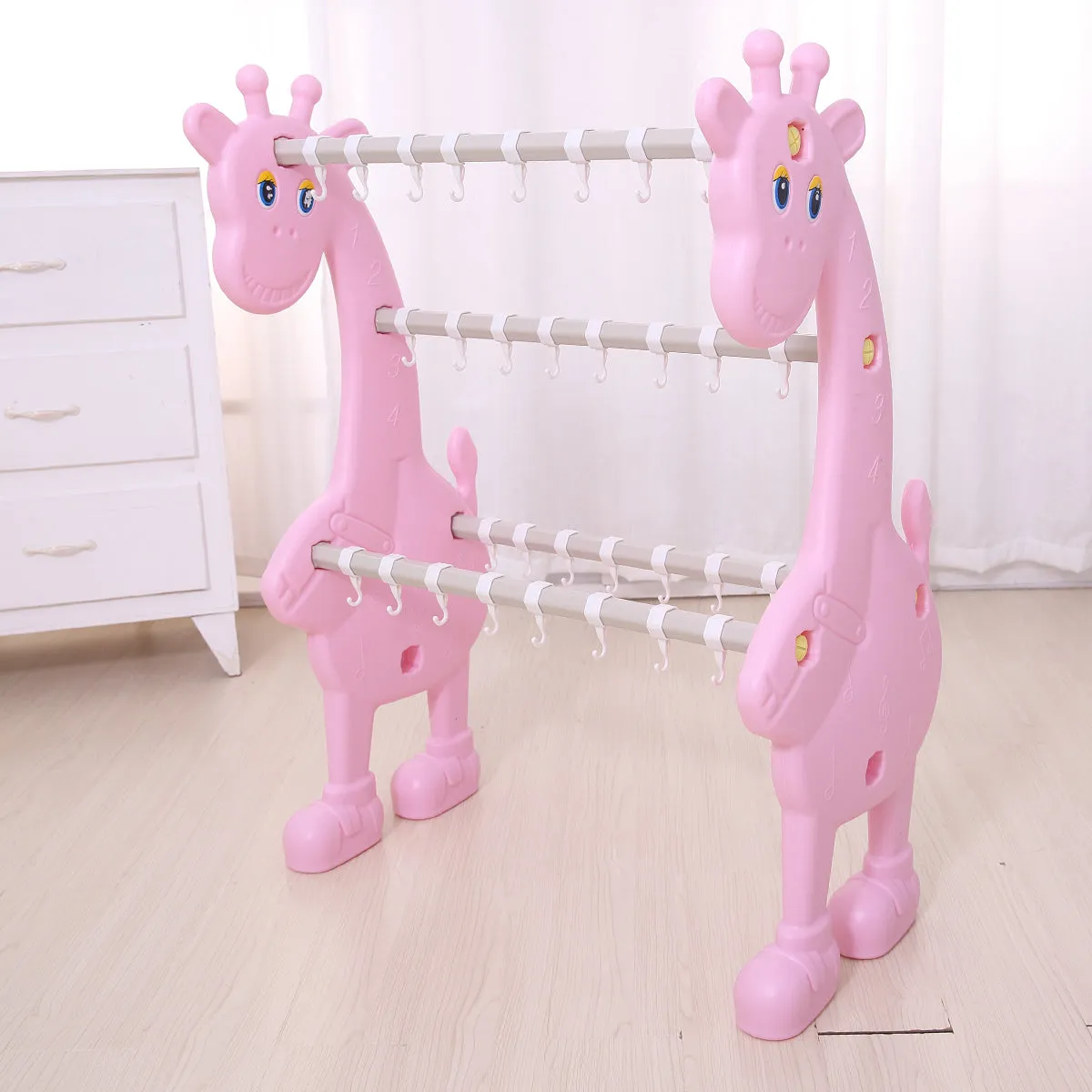 Giraffe 4-Tier Clothes Drying Organizer Stand Hanger with 40 Hook. (Pink)