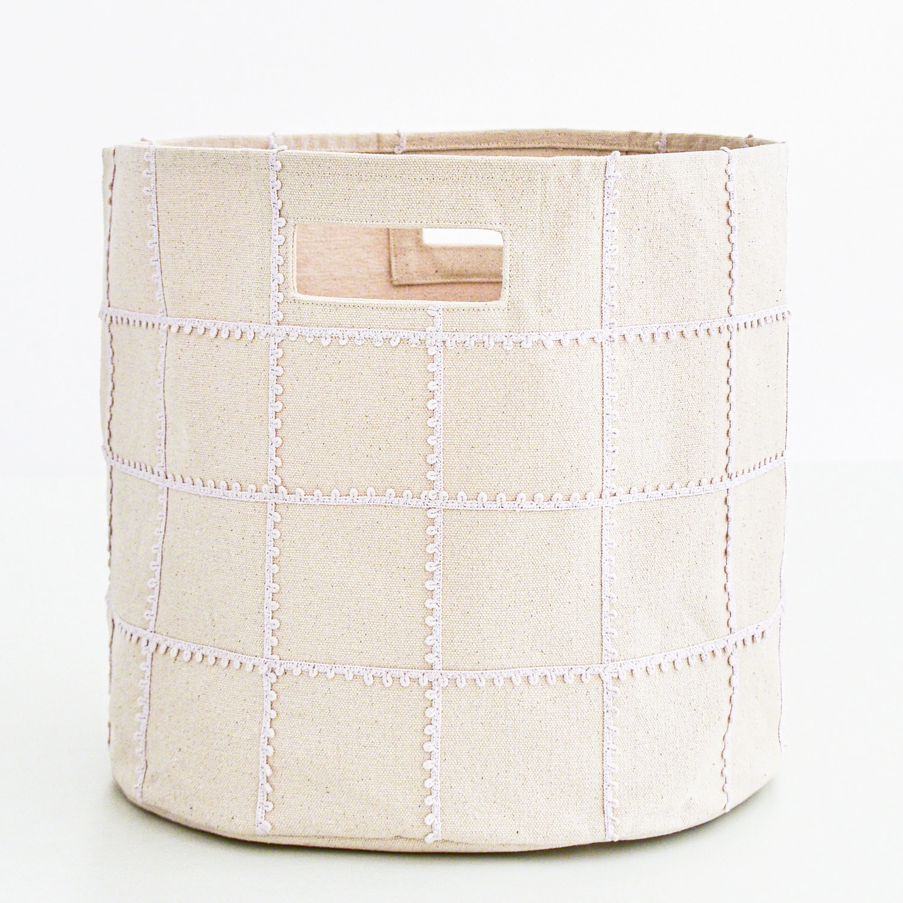 Handmade Canvas Storage Basket Mesh Lace - Blush Oat