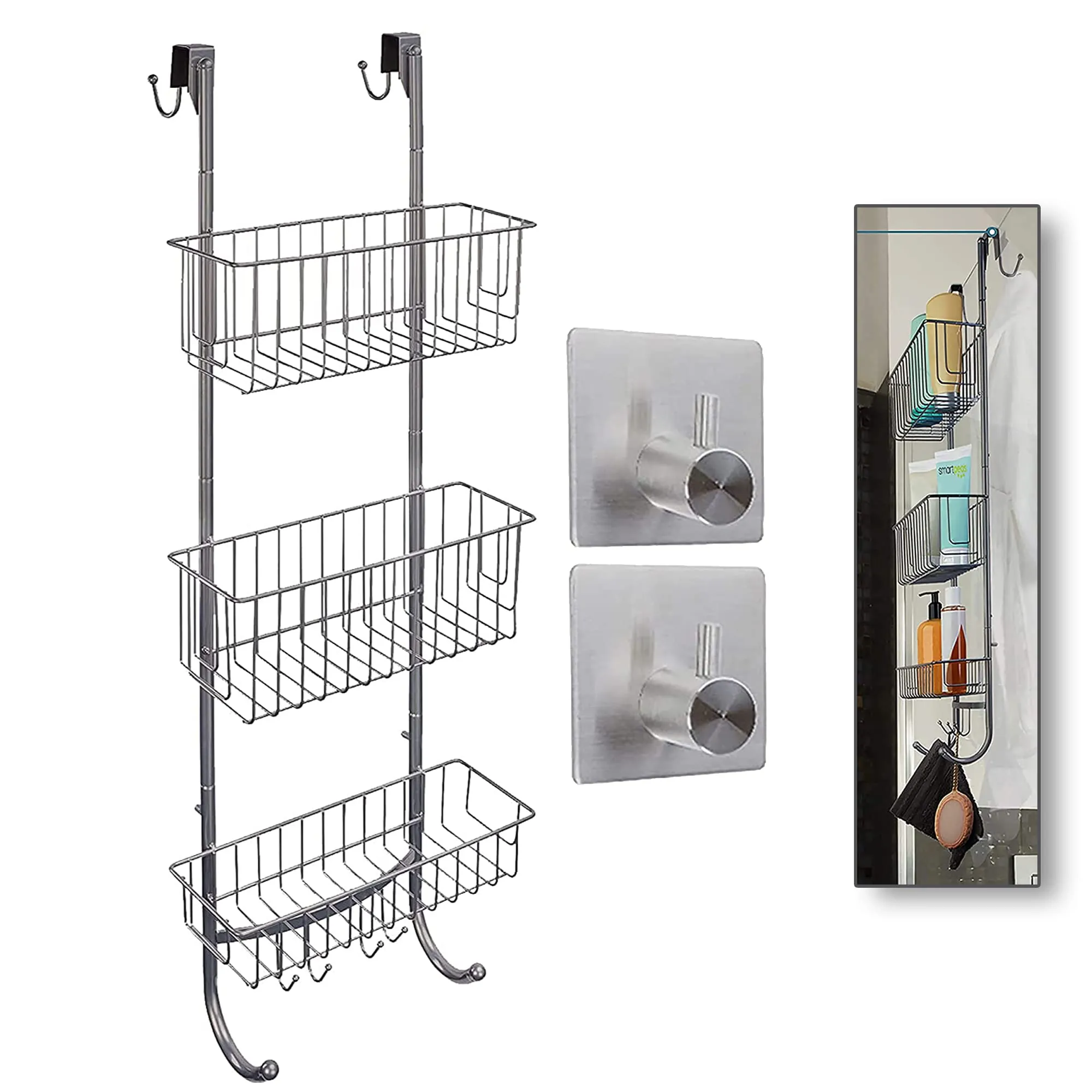 Hanging Shower Shelf In Grey/Chrome Finish  3 X Shower Shelf Levels  34''